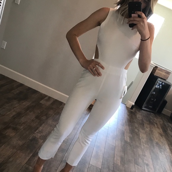 Urban Outfitters Pants - White Denim Cutout Flare Jumpsuit